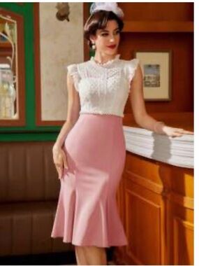 SHEIN Pink High-Waist Mermaid Midi Skirt